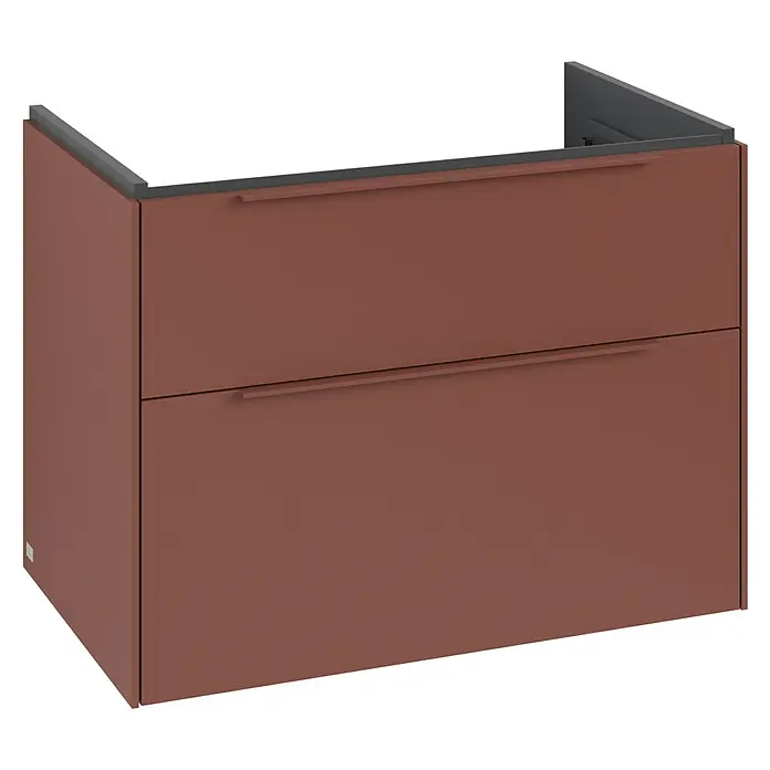 Villeroy & Boch Subway 3.0 Waschbeckenunterschrank - Wine Red, Anzahl Schubladen: 2 Stk., Farbe Griff: Monochrom, B x T x H: 77,2 x 47,8 x 57,6 cm - Modernes Badmöbel mit zwei Schubladen in einem warmen Farbton. Das Möbelstück bietet praktischen Stauraum im Badezimmer.