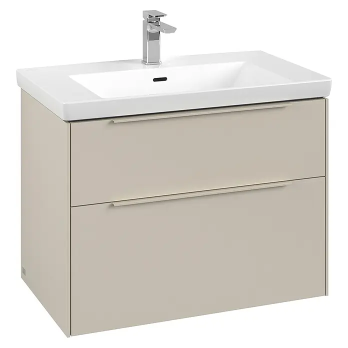 Villeroy & Boch Subway 3.0 Waschbeckenunterschrank - Cashmere Grey, Anzahl Schubladen: 2 Stk., Farbe Griff: Monochrom, B x T x H: 77,2 x 47,8 x 57,6 cm - Modernes Waschbeckenunterschrank-Set in Beige mit zwei Schubladen und Aufsatzwaschbecken, ideal für jedes Badezimmer.