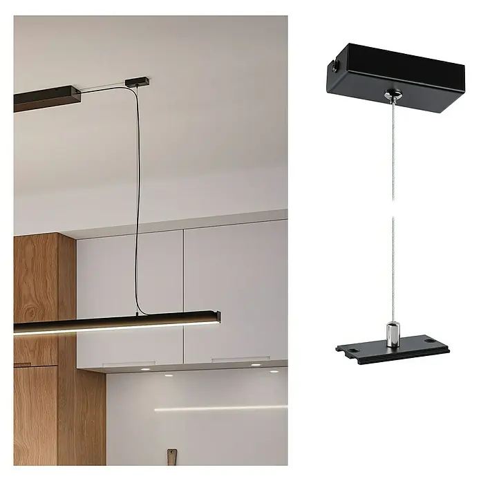 Paulmann Linion Abhängung Seil - L x B x H: 150 x 150 x 4 cm, Signalschwarz - Diese moderne LED-Hängeleuchte in Schwarz sorgt für stilvolle Beleuchtung. Ideal für Esszimmer und Küchen.
