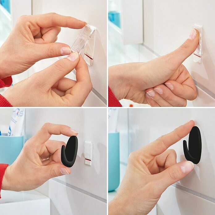 Tesa Powerstrips Selbstklebehaken (Oval, Größe: S, Schwarz, 3 Stk.) | BAUHAUS