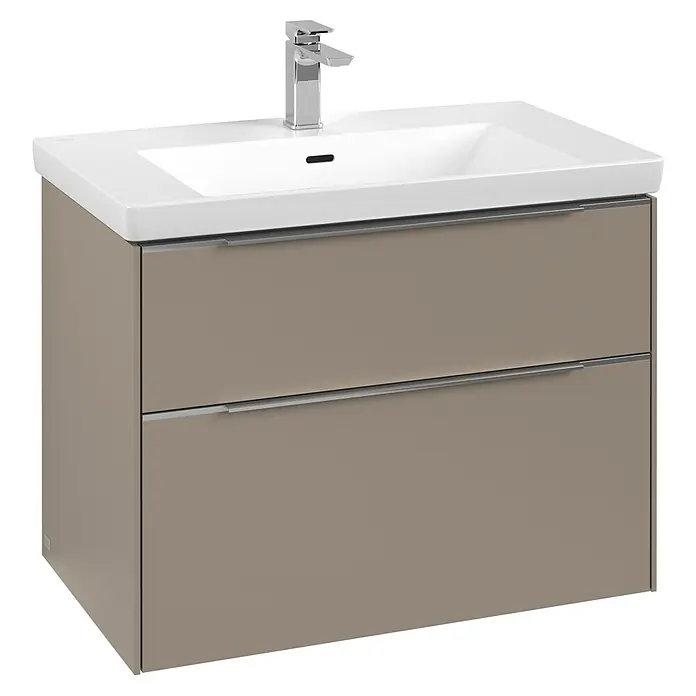 Villeroy & Boch Subway 3.0 Waschbeckenunterschrank - Taupe, Anzahl Schubladen: 2 Stk., Farbe Griff: Aluminium glänzend, B x T x H: 77,2 x 47,8 x 57,6 cm, Mit Beleuchtung - Elegantes Waschbecken mit Unterschrank in Taupe. Das moderne Design umfasst zwei Schubladen mit minimalistischen Griffen und eine Armatur.