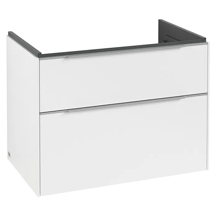 Villeroy & Boch Subway 3.0 Waschbeckenunterschrank - Pure White, Anzahl Schubladen: 2 Stk., Farbe Griff: Aluminium glänzend, B x T x H: 77,2 x 47,8 x 57,6 cm, Mit Beleuchtung - Weißer Waschtischunterschrank mit zwei Schubladen und grauen Griffen für das Badezimmer. Moderner Stil für mehr Stauraum.