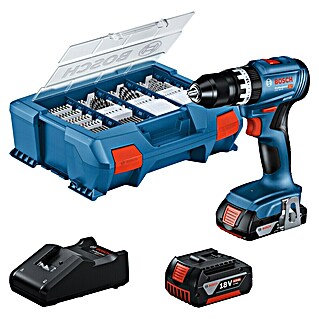 Bosch Professional AMPShare 18V Akku-Schlagbohrschrauber GSB 18V-45 (18 V, 2 Akkus, 2 Ah - 4 Ah, 45 Nm, Inkl. 2 Akkus, L-Case, 82-tlg. Zubehör-Set)