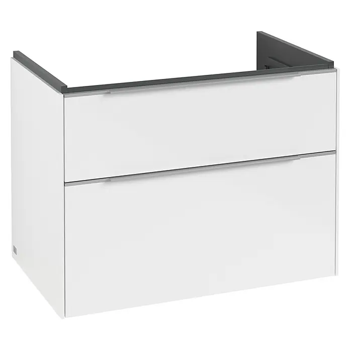 Villeroy & Boch Subway 3.0 Waschbeckenunterschrank - Brilliant White, Anzahl Schubladen: 2 Stk., Farbe Griff: Aluminium glänzend, B x T x H: 77,2 x 47,8 x 57,6 cm, Mit Beleuchtung - Dieser Waschtischunterschrank mit zwei Schubladen in schlichtem Weiß bietet eleganten Stauraum für Ihr Badezimmerzubehör und Handtücher.