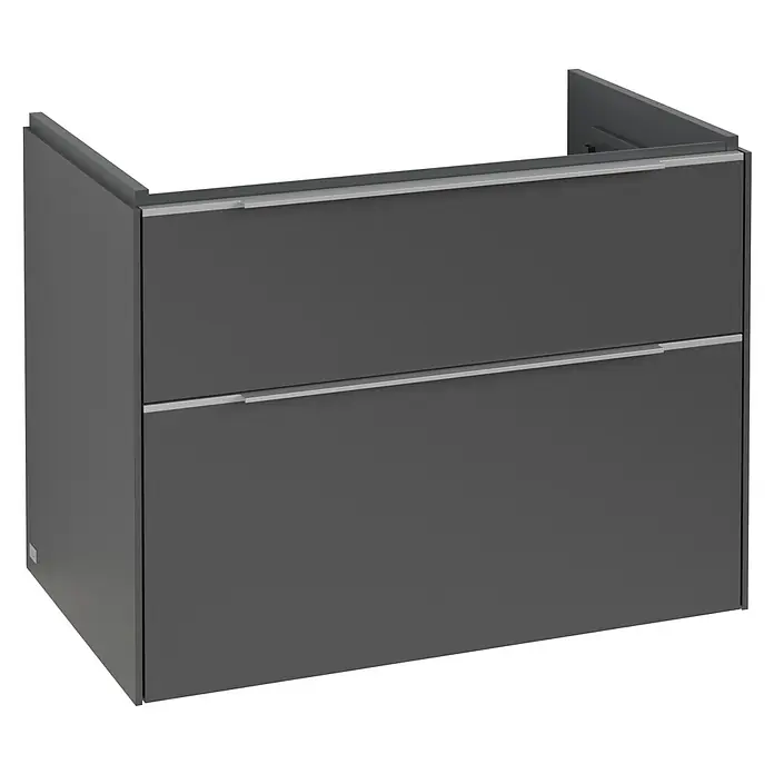 Villeroy & Boch Subway 3.0 Waschbeckenunterschrank - Graphite, Anzahl Schubladen: 2 Stk., Farbe Griff: Aluminium glänzend, B x T x H: 77,2 x 47,8 x 57,6 cm, Mit Beleuchtung - Grauer Badunterschrank mit zwei Schubladen und silbernen Griffen. Praktisches Möbelstück für das Badezimmer zur Aufbewahrung von Utensilien.