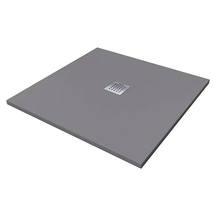 Camargue Duschwanne Brooklyn - L x B: 90 x 90 cm, Mineralguss, Grau - Graue quadratische Duschwanne mit quadratischem Ablass in der Mitte, ideal für moderne Badezimmerdesigns und einfache Installation.