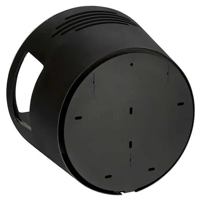 Aduro Bioethanol-Kamin B1 - 46 x 63 x 70 cm, Schwarz - Produktansicht einer schwarzen, zylindrischen Wandleuchte mit seitlicher Öffnung und Lüftungsschlitzen.