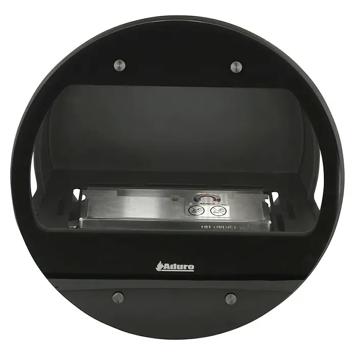 Aduro Bioethanol-Kamin B1 - 46 x 63 x 70 cm, Schwarz - Nahaufnahme eines Aduro Ofens, der ein elegantes und modernes Design aufweist. Das Produkt ist aus hochwertigen Materialien gefertigt.
