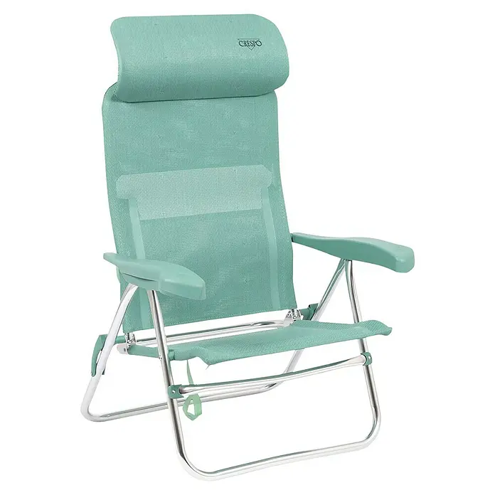Silla de playa con cabezal Crespo - 64 x 55 x 100 cm, Textil, Turquesa - Cómoda silla de camping Crespo verde menta con respaldo ajustable para momentos de relax al aire libre.