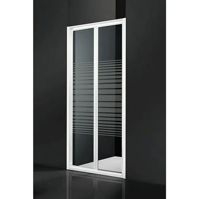 Mampara de ducha frontal Namdrik - An x Al: 70 x 195 cm, Vidrio serigrafiado, Blanco - Elegante puerta de ducha con rayas horizontales y marco blanco. Ideal para diseños de baño modernos y soluciones de ahorro de espacio.