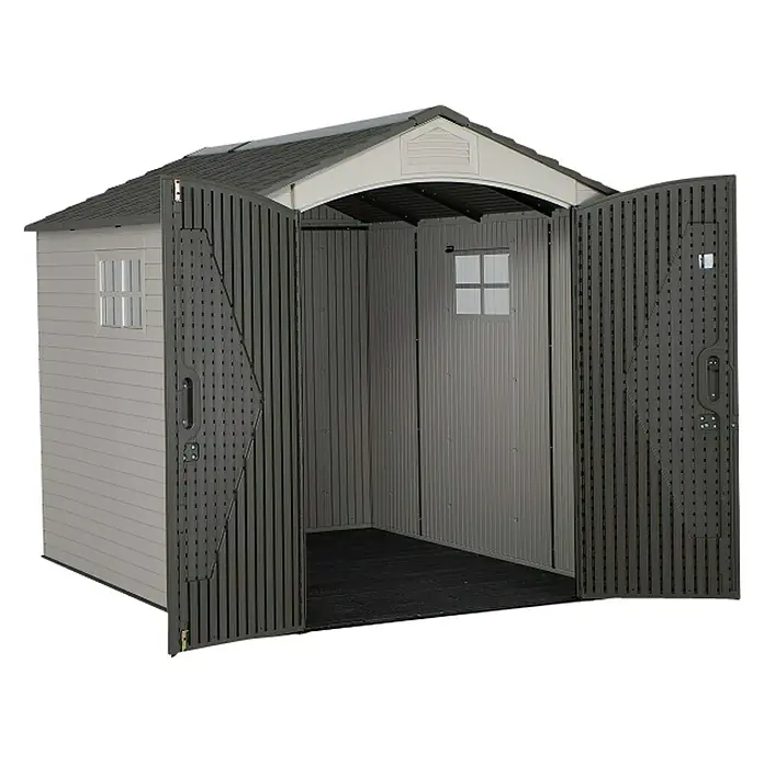 Gerätehaus Phoenix - Außenbreite inkl. Dachüberstand: 206 cm, Außentiefe inkl. Dachüberstand: 280 cm, Kunststoff, Lichtgrau/Anthrazit - Geräumiges Gerätehaus mit Doppeltüren für einfache Zugänglichkeit und Fenstern für ausreichend Tageslicht. Ideal für die Gartenaufbewahrung.
