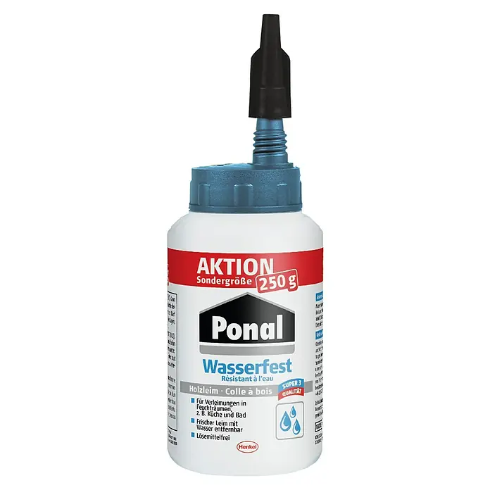 Ponal Holzleim Wasserfest - 250 g, Lösemittelfrei - Produktbild von Ponal Wasserfest Holzleim in einer 250g Sondergröße, ideal für feuchte Umgebungen und lösemittelfreie Anwendungen.