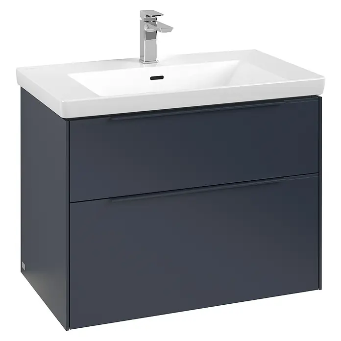 Villeroy & Boch Subway 3.0 Waschbeckenunterschrank - Marine Blue, Anzahl Schubladen: 2 Stk., Farbe Griff: Monochrom, B x T x H: 77,2 x 47,8 x 57,6 cm, Mit Beleuchtung - Modernes Badezimmer-Waschbecken mit Unterschrank in Anthrazit und stilvoller Armatur für ein elegantes Badambiente.