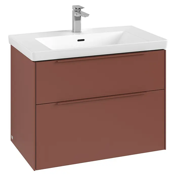 Villeroy & Boch Subway 3.0 Waschbeckenunterschrank - Wine Red, Anzahl Schubladen: 2 Stk., Farbe Griff: Monochrom, B x T x H: 77,2 x 47,8 x 57,6 cm, Mit Beleuchtung - Dieser Waschtischunterschrank in Braun verfügt über zwei Schubladen und ein modernes Waschbecken mit Armatur. Perfekt für jedes Badezimmer.