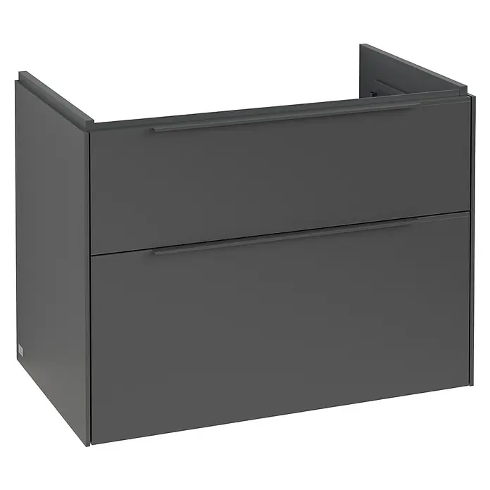 Villeroy & Boch Subway 3.0 Waschbeckenunterschrank - Graphite, Anzahl Schubladen: 2 Stk., Farbe Griff: Monochrom, B x T x H: 77,2 x 47,8 x 57,6 cm, Mit Beleuchtung - Ein moderner, grauer Waschtischunterschrank mit zwei Schubladen und minimalistischen Griffen für ein stilvolles Badezimmerdesign.