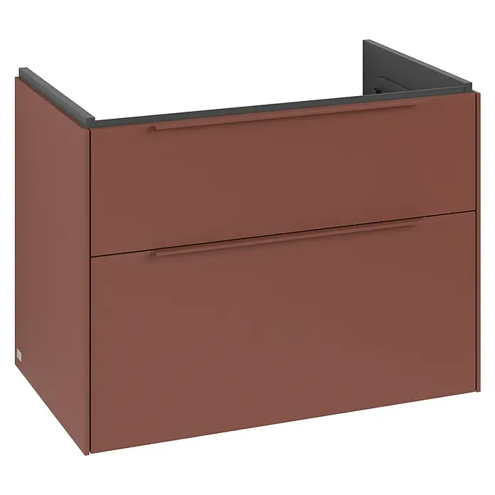 Villeroy & Boch Subway 3.0 Waschbeckenunterschrank - Wine Red, Anzahl Schubladen: 2 Stk., Farbe Griff: Monochrom, B x T x H: 77,2 x 47,8 x 57,6 cm, Mit Beleuchtung - Ein moderner Waschbeckenunterschrank in einem warmen Braunton mit zwei Schubladen und minimalistischen Griffen.
