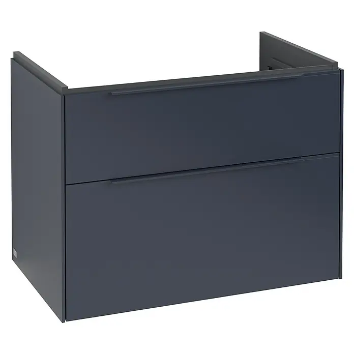 Villeroy & Boch Subway 3.0 Waschbeckenunterschrank - Marine Blue, Anzahl Schubladen: 2 Stk., Farbe Griff: Monochrom, B x T x H: 77,2 x 47,8 x 57,6 cm, Mit Beleuchtung - Modernes Waschbeckenunterschrank mit zwei Schubladen in dunkler Farbe, ideal für Badezimmergestaltung. Praktisch und stilvoll.