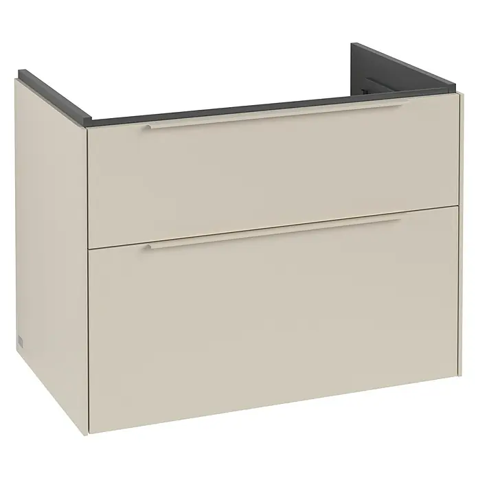 Villeroy & Boch Subway 3.0 Waschbeckenunterschrank - Cashmere Grey, Anzahl Schubladen: 2 Stk., Farbe Griff: Monochrom, B x T x H: 77,2 x 47,8 x 57,6 cm, Mit Beleuchtung - Möbelstück mit zwei Schubladen und einer grauen Oberfläche oben, ideal für Badezimmer. Praktische Aufbewahrungslösung.