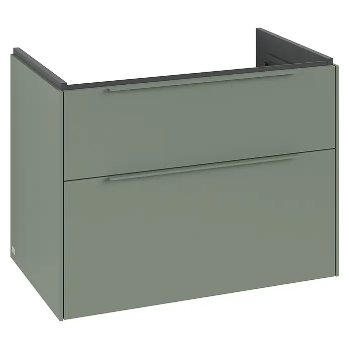 Villeroy & Boch Subway 3.0 Waschbeckenunterschrank - Soft Green, Anzahl Schubladen: 2 Stk., Farbe Griff: Monochrom, B x T x H: 77,2 x 47,8 x 57,6 cm, Mit Beleuchtung - Moderner Waschtischunterschrank in Salbei mit zwei Schubladen und Griffleisten. Das Möbelstück für Badezimmer mit viel Stauraum.