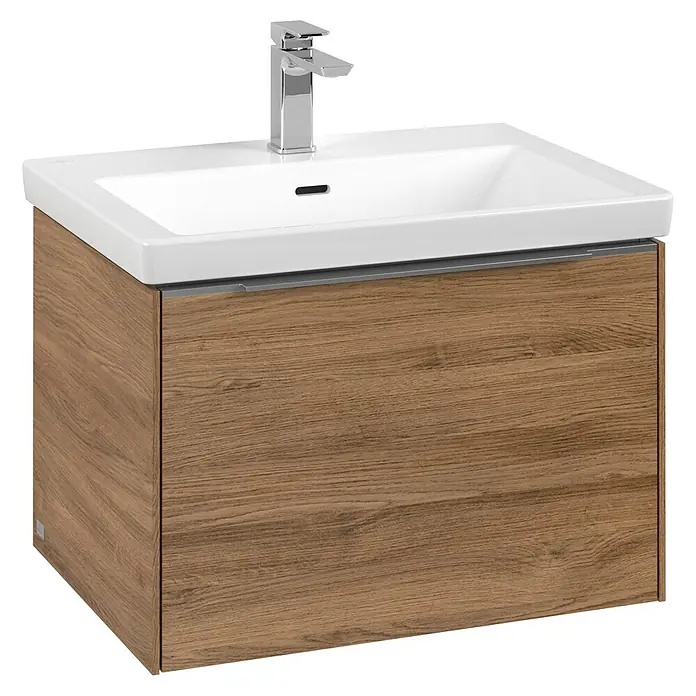 Villeroy & Boch Subway 3.0 Waschbeckenunterschrank - Kansas Oak, Anzahl Schubladen: 1 Stk., Farbe Griff: Aluminium glänzend, B x T x H: 62,2 x 47,8 x 42,9 cm - Waschbeckenunterschrank mit Holzoptik. Der stilvolle Unterschrank bietet praktischen Stauraum und wertet jedes Badezimmer auf.