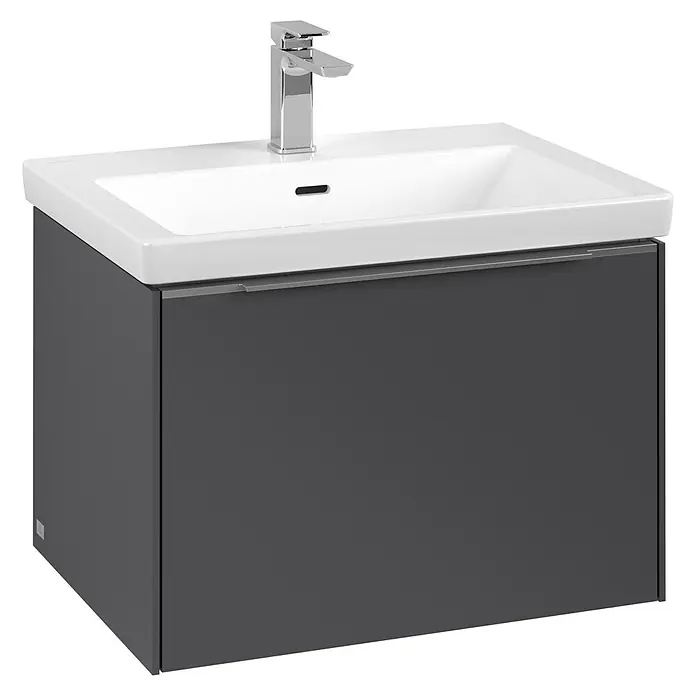 Villeroy & Boch Subway 3.0 Waschbeckenunterschrank - Graphite, Anzahl Schubladen: 1 Stk., Farbe Griff: Aluminium glänzend, B x T x H: 62,2 x 47,8 x 42,9 cm - Elegantes Waschbecken mit Unterschrank in Anthrazit. Zeitgemäßes Design für jedes Badezimmer, inklusive Armatur und Becken.