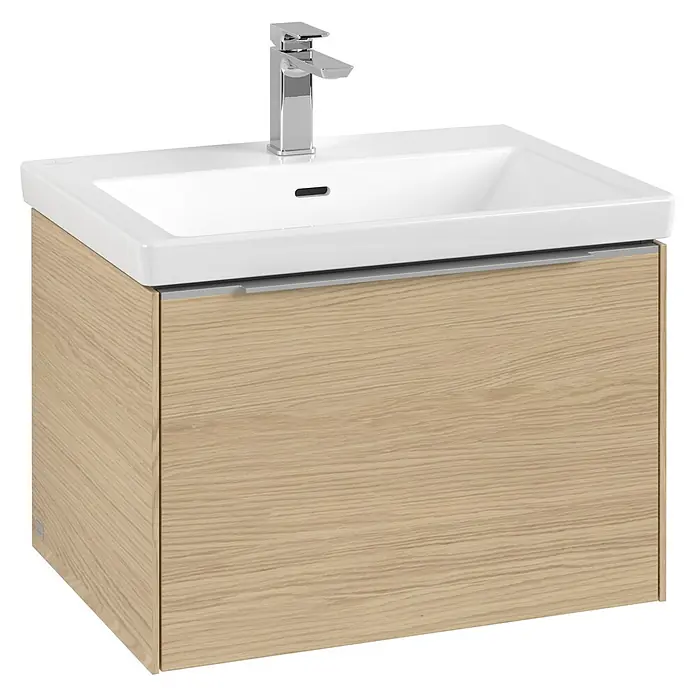 Villeroy & Boch Subway 3.0 Waschbeckenunterschrank - Nordik Oak, Anzahl Schubladen: 1 Stk., Farbe Griff: Aluminium glänzend, B x T x H: 62,2 x 47,8 x 42,9 cm - Elegantes Waschbecken mit Holzunterschrank. Das moderne Design und die hochwertige Verarbeitung machen es zu einem Blickfang im Badezimmer.