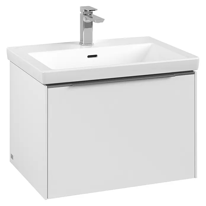 Villeroy & Boch Subway 3.0 Waschbeckenunterschrank - Pure White, Anzahl Schubladen: 1 Stk., Farbe Griff: Aluminium glänzend, B x T x H: 62,2 x 47,8 x 42,9 cm - Ein modernes Waschbecken mit Unterschrank in Weiß, das Design und Funktionalität im Badezimmer vereint. Elegante Armatur inklusive.