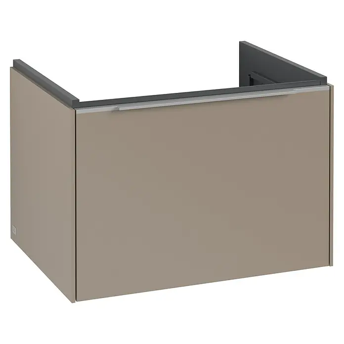 Villeroy & Boch Subway 3.0 Waschbeckenunterschrank - Taupe, Anzahl Schubladen: 1 Stk., Farbe Griff: Aluminium glänzend, B x T x H: 62,2 x 47,8 x 42,9 cm - Abgebildeter Waschtischunterschrank in einem eleganten Design, das Funktionalität und moderne Ästhetik vereint.