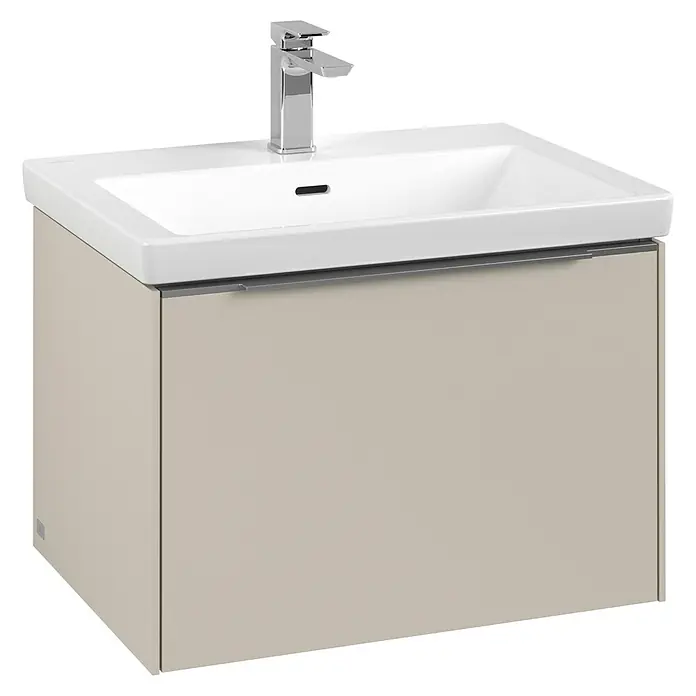 Villeroy & Boch Subway 3.0 Waschbeckenunterschrank - Cashmere Grey, Anzahl Schubladen: 1 Stk., Farbe Griff: Aluminium glänzend, B x T x H: 62,2 x 47,8 x 42,9 cm - Ein stilvoller Waschbeckenunterschrank in Beige mit einem modernen Chromhahn, der Eleganz und Funktionalität vereint.