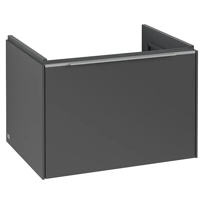Villeroy & Boch Subway 3.0 Waschbeckenunterschrank - Graphite, Anzahl Schubladen: 1 Stk., Farbe Griff: Aluminium glänzend, B x T x H: 62,2 x 47,8 x 42,9 cm - Ein grauer Waschtischunterschrank mit silbernem Griff, ideal für moderne Badezimmer. Das Möbelstück bietet Stauraum und eine stilvolle Optik.