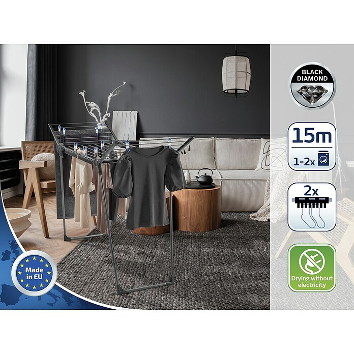 Leifheit Staand wasrek Pegasus 150 Solid Slim (Kleur: Zwart / Antraciet) | BAUHAUS