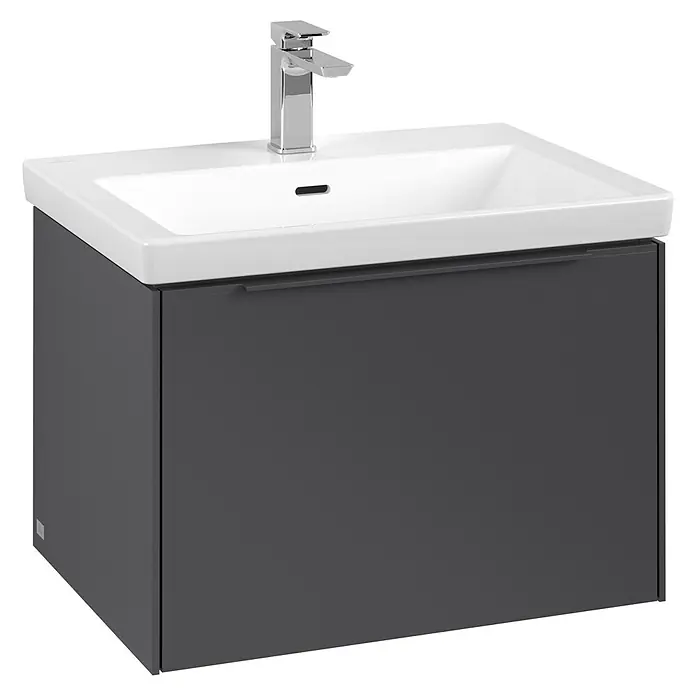 Villeroy & Boch Subway 3.0 Waschbeckenunterschrank - Graphite, Anzahl Schubladen: 1 Stk., Farbe Griff: Monochrom, B x T x H: 62,2 x 47,8 x 42,9 cm - Moderne Waschtischkombination in Grau mit weißem Aufsatzwaschbecken und Armatur. Elegantes Design für jedes Badezimmer.