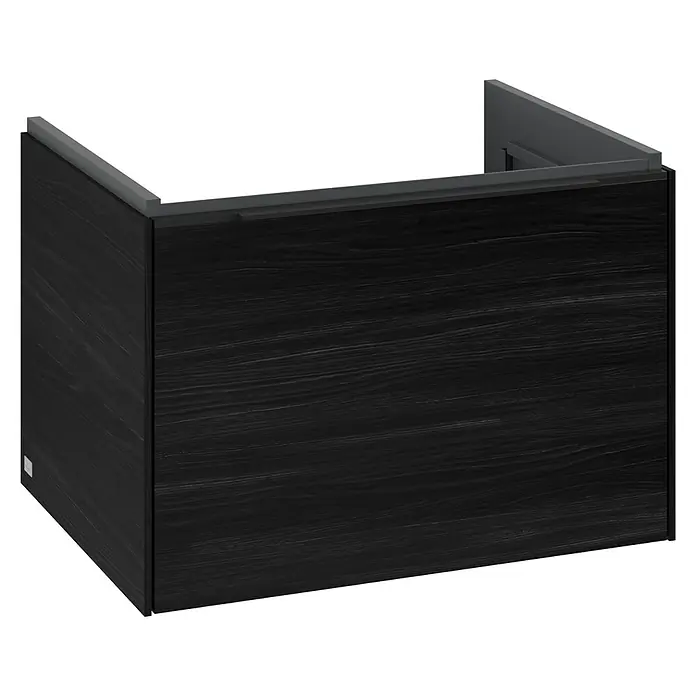 Villeroy & Boch Subway 3.0 Waschbeckenunterschrank - Black Oak, Anzahl Schubladen: 1 Stk., Farbe Griff: Volcano Black, B x T x H: 62,2 x 47,8 x 42,9 cm - Elegante, dunkle Waschtischkonsole mit markanter Holzmaserung. Stilvolle Ergänzung für jedes moderne Badezimmer.