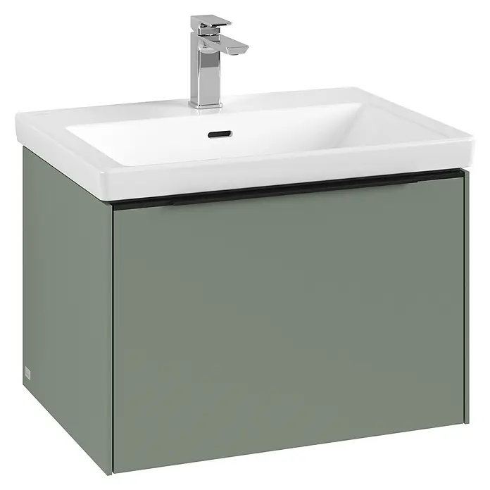 Villeroy & Boch Subway 3.0 Waschbeckenunterschrank - Soft Green, Anzahl Schubladen: 1 Stk., Farbe Griff: Volcano Black, B x T x H: 62,2 x 47,8 x 42,9 cm - Schlichtes Waschbecken mit Unterschrank in Grün, ideal für moderne Badezimmer. Die Armatur in Chrom ergänzt das Design perfekt.