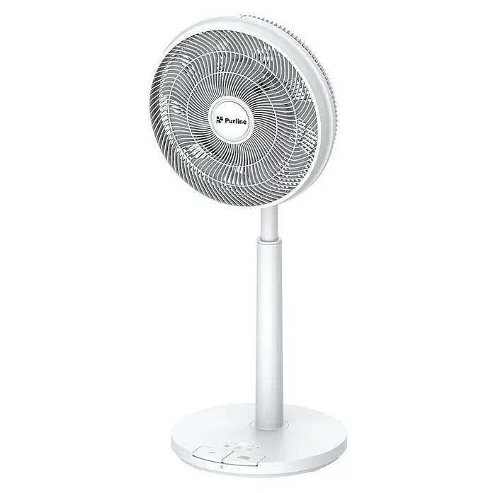 Purline Venty Ventilador de pie Mobile - Blanco, 30 cm, 100 cm - Primer plano de un ventilador de pie Purline blanco, diseñado para una circulación de aire eficiente y elegante.