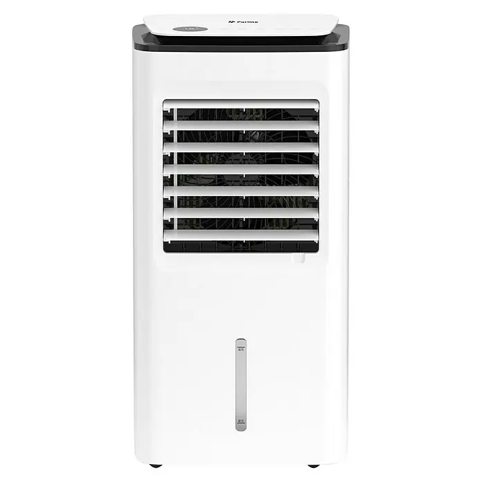 Purline Rafy Climatizador evaporativo 99D - Blanco, Altura: 82 cm - Imagen de un enfriador de aire evaporativo Purline blanco, con lamas de ventilación e indicador de nivel de agua.