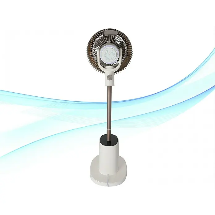 Purline Venty Ventilador de pie Ambience - Blanco, 27 cm, 100 cm - Un moderno ventilador de pie en blanco y marrón con luz integrada proporciona un ambiente agradable.