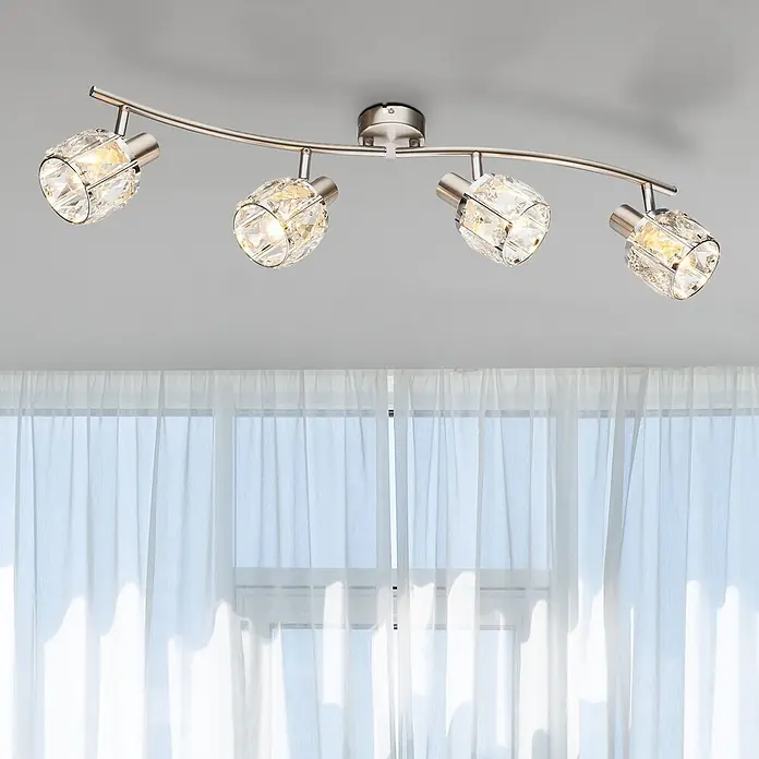 Globo LED-Deckenstrahler Kris - 40 W, L x B x H: 70 x 31,5 x 18 cm, Silber - Deckenleuchte mit vier Strahlern und glitzernden Lampenschirmen, die ein elegantes Licht erzeugen. Ideal für Wohn- oder Schlafzimmer.