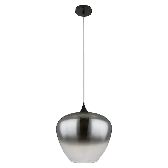 Globo Pendelleuchte Maxy - 1 Stk. - Elegante Pendelleuchte mit silbernem Schirm, der von einem dunklen Aufhänger gehalten wird. Ideal für moderne Innenräume.