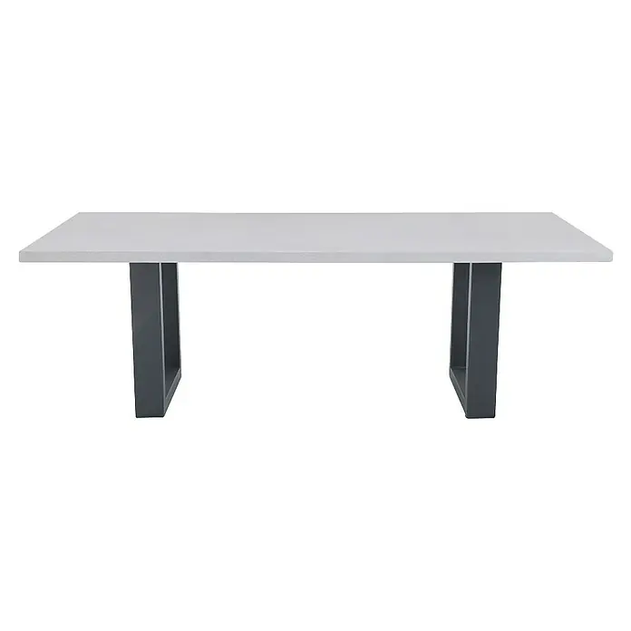 Gartentisch Centallo - L x B x H: 220 x 100 x 74 cm, Stahl, Glasfaserverstärkter Beton, Grau/ Schwarz - Bild eines rechteckigen Esstisches mit einer grauen Tischplatte und einem dunklen Metallgestell. Der Tisch wirkt modern und stabil.