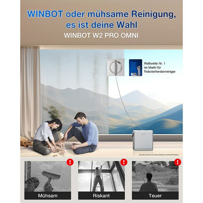 Ecovacs Fensterreinigungsroboter Winbot W2 Pro Omni (Wassertankvolumen Roboter: 60 ml, Akkulaufzeit: 110 min) | BAUHAUS