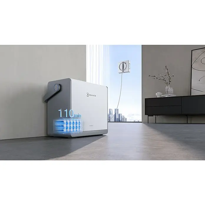 Ecovacs Fensterreinigungsroboter Winbot W2 Pro Omni SET - Tankvolumen: 60 ml, Akkulaufzeit: 110 min, Inkl. 1 l Ecovacs Winbot Cleaning Solution - Das Ecovacs Winbot Fensterreinigungsgerät mit Station überzeugt durch seine Effizienz und lange Akkulaufzeit für strahlend saubere Fenster.