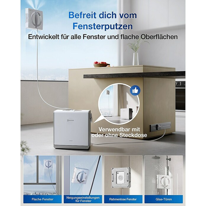 Ecovacs Fensterreinigungsroboter Winbot W2 Pro Omni (Wassertankvolumen Roboter: 60 ml, Akkulaufzeit: 110 min) | BAUHAUS
