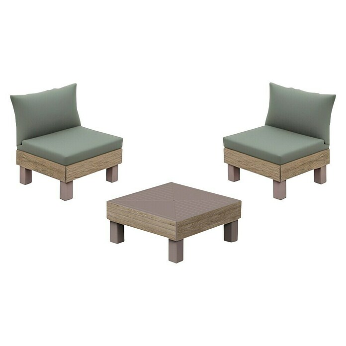 Keter Conjunto de muebles Elements (Número de personas máx.: 2, 3 pzs., Polipropileno, Verde/Madera) | BAUHAUS
