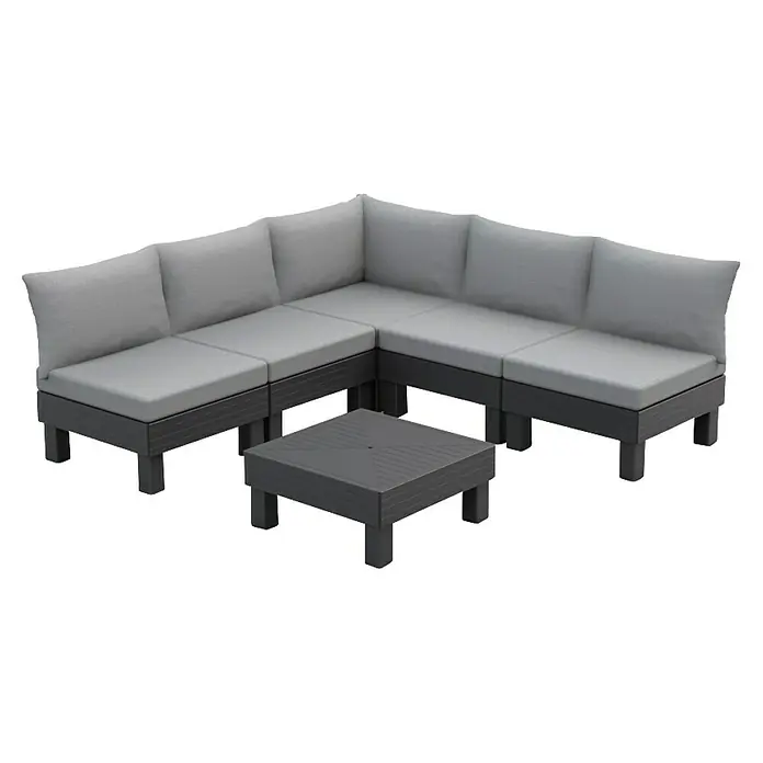 Keter Conjunto de muebles Elements - Número de personas máx.: 6, 7 pzs., Polipropileno, Negro/Gris - Conjunto de salón modular de exterior gris con sofá y mesa. Ideal para jardines o patios, ofreciendo confort elegante al aire libre.