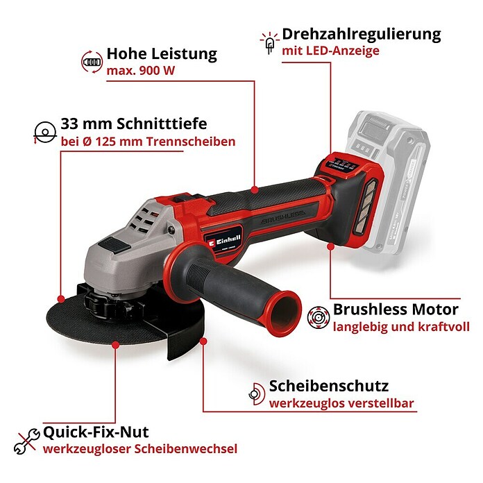 Einhell Professional Power X-Change 18V Akku-Winkelschleifer TP-AG 18/125 CE Q Li - Solo (Durchmesser Scheibe: 125 mm, 3 000 U/min - 10 500 U/min) | BAUHAUS