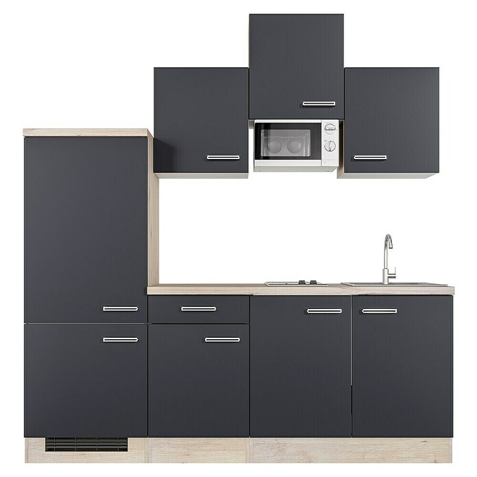 Flex-Well Turin Singleküche mit Mikrowelle (Breite: 210 cm, Anthrazit, Mit Elektrogeräten) | BAUHAUS