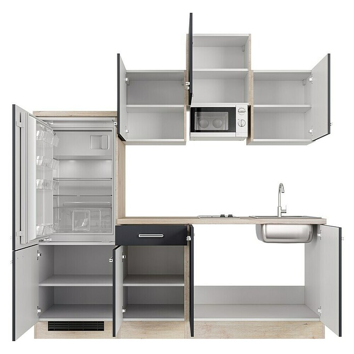 Flex-Well Turin Singleküche mit Mikrowelle (Breite: 210 cm, Anthrazit, Mit Elektrogeräten) | BAUHAUS