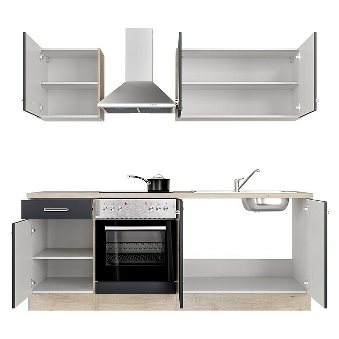 Flex-Well Turin Singleküche (Breite: 210 cm, Anthrazit, Mit Elektrogeräten) | BAUHAUS