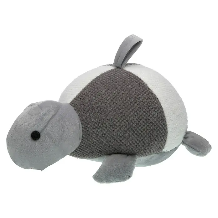 Versa Tope de puerta Tortuga - L x An x Al: 18 x 15 x 15 cm, Gris/Blanco - Un peluche gris con forma de tortuga con ojos de botón y un lazo en la espalda.